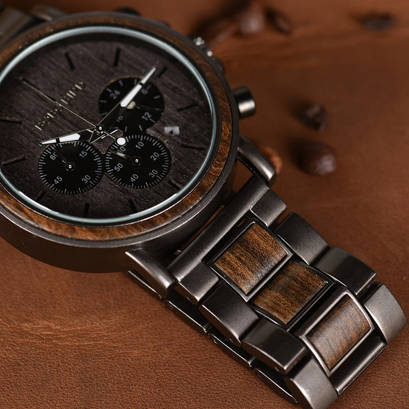 Mens Wood Luxury Watch -  Stylish in Wooden Gift Box - ManKave Gifts & Accessories